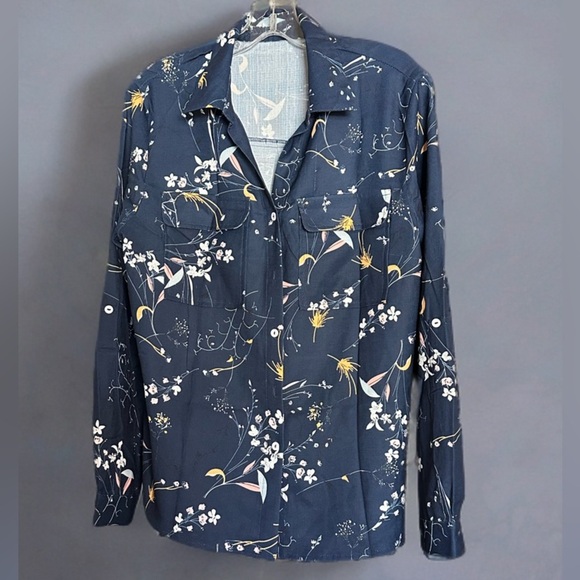 NEW WOMENS PRINTED FASHION LONG SLEEVE BUTTON DOWN V NECK CASUAL DRESS SHIRT L - Picture 1 of 5